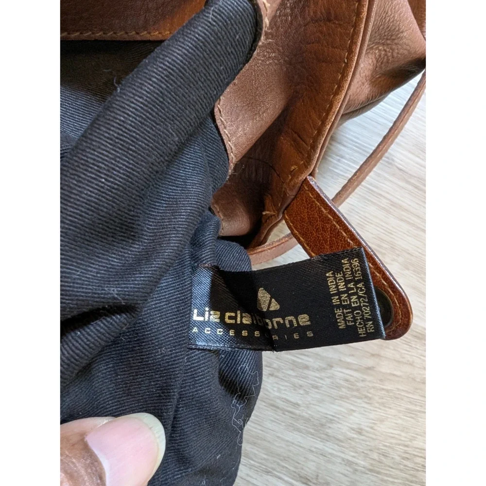 Liz Claiborne Brown Leather Hobo Shoulder Bag Slouchy Pebbled Adjustable Strap